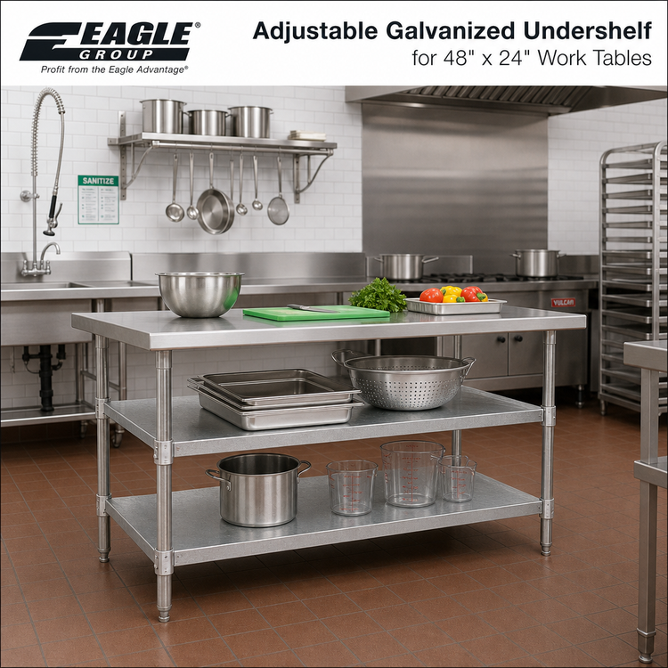 Product image #2 for Eagle Group Adjustable Galvanized Undershelf for 48 x 24-Inch Work Tables