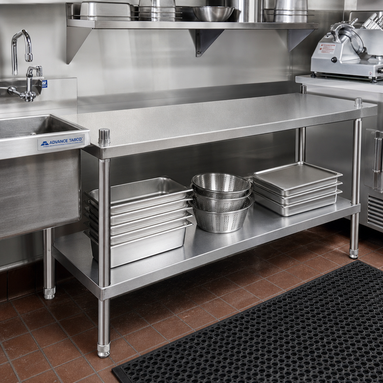 Product image #2 for Advance Tabco 102 x 24 Inch Stainless Steel Dishtable Undershelf with Adjustable Die Cast Leg Clamps