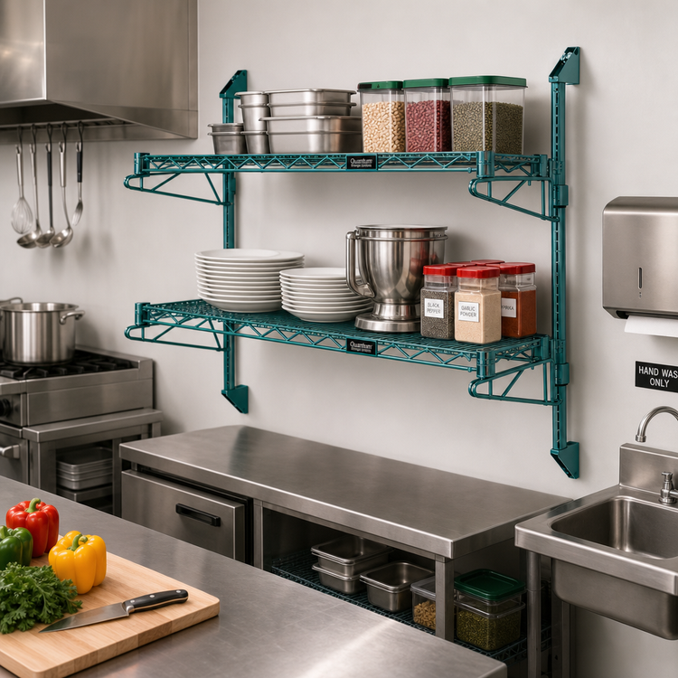 Product image #2 for Quantum Cantilever Double-Shelf Wall-Mount Wire Shelving Unit, 60 x 18 Inches, Green Epoxy