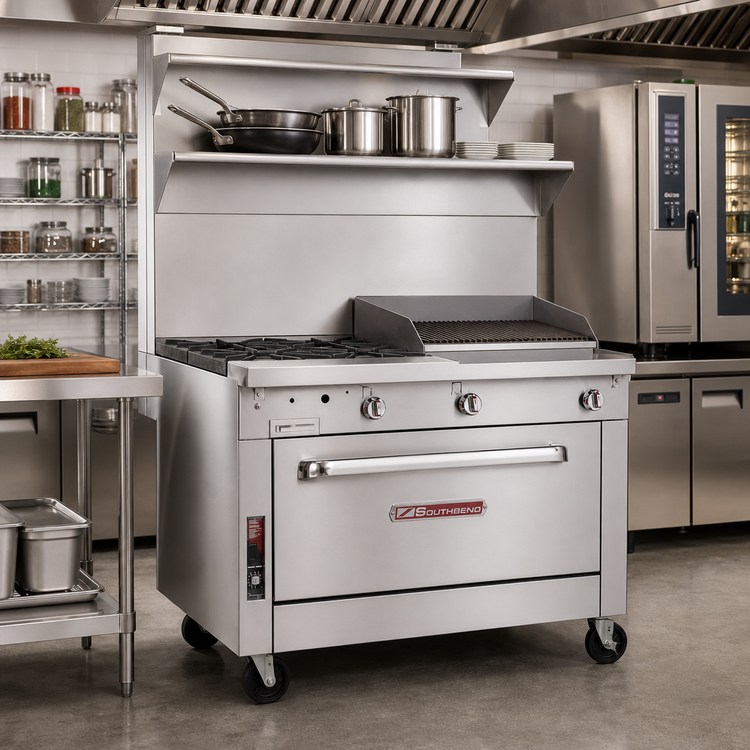 Product image #2 for Southbend Platinum 36-Inch Heavy Duty Gas Range with 4 Open Burners, 12-Inch Charbroiler and Convection Oven