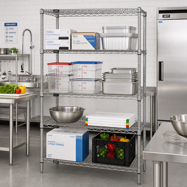 Product image #2 for Quantum 4-Shelf Wire Shelving Starter Kit, 54"W x 21"D x 74"H, Gray Epoxy Antimicrobial Finish