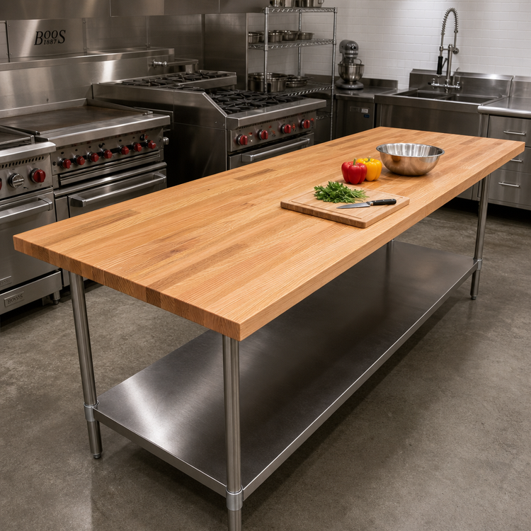 Product image #2 for John Boos Appalachian Red Oak Blended Edge Grain Island Countertop, 132 x 38 x 1-1/2 Inch, Varnique Finish