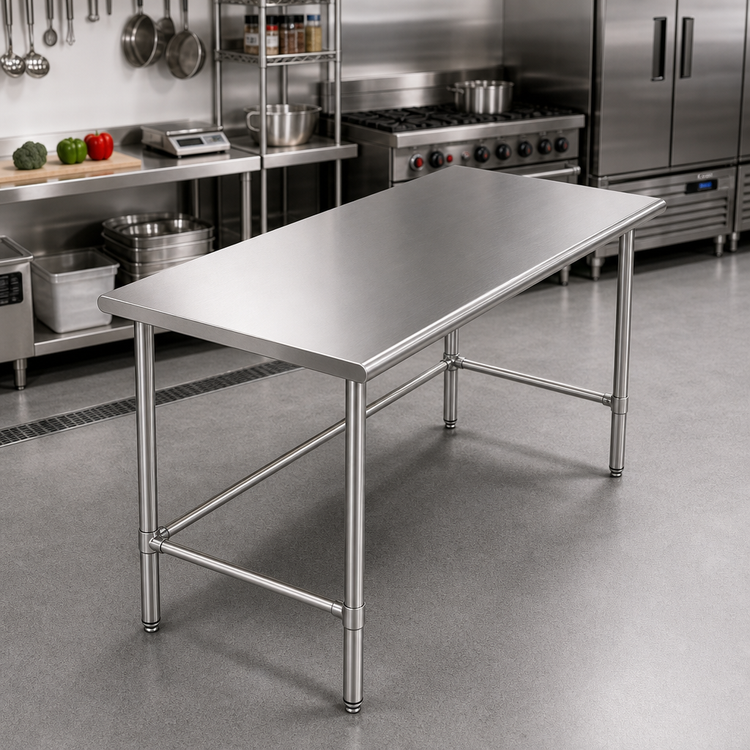 Product image #2 for 60 Inch x 30 Inch 18/400 Stainless Steel Work Table with Open Base and Adjustable Bullet Feet