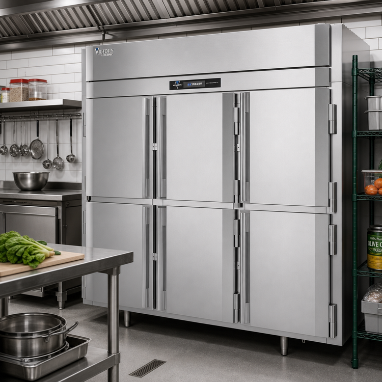 Product image #2 for Victory UltraSpec Extra-Wide Three-Section Reach-In Freezer with Solid Half Doors, Standard Depth
