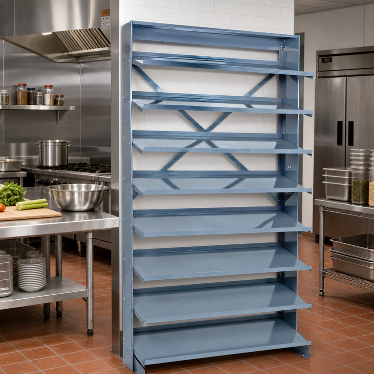 Product image #2 for Quantum Sloped Single-Sided Steel Pick Rack with 8 Shelves, 36 x 12 x 63.5 Inches