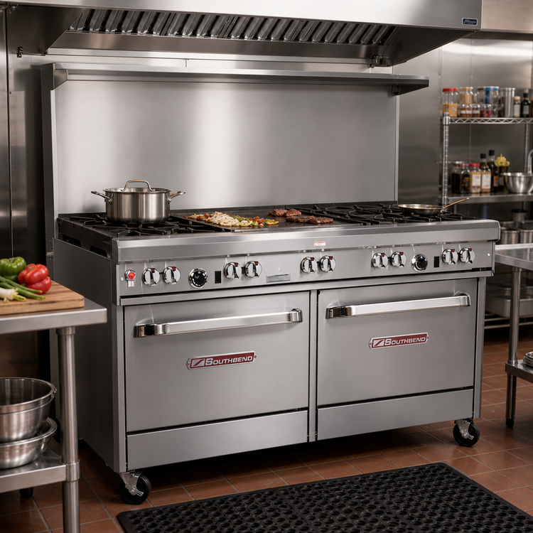 Product image #2 for Southbend Ultimate 60-Inch Gas Restaurant Range with 6 Open Burners, 24-Inch Griddle, Standard Oven, and Cabinet Base