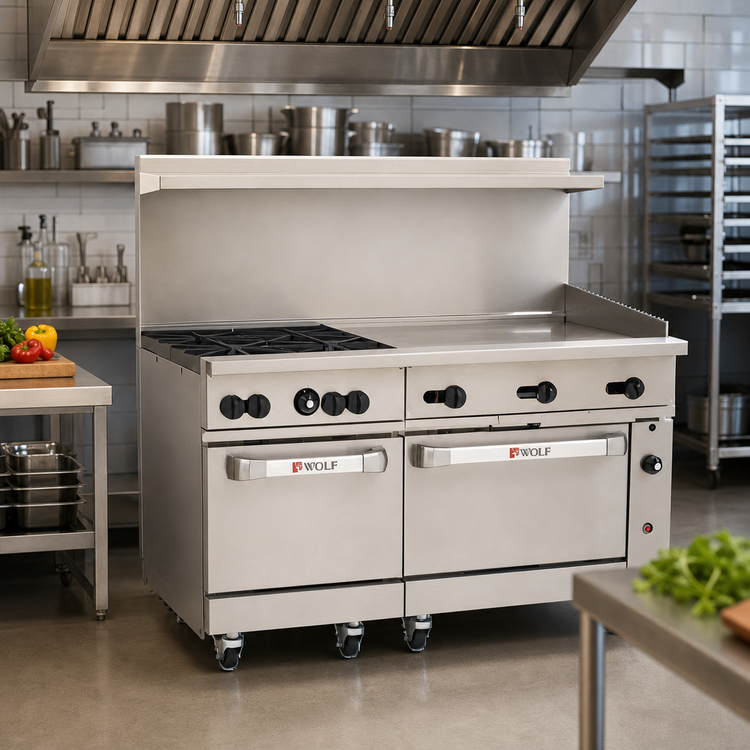 Product image #2 for Wolf Challenger XL 60-Inch Gas Restaurant Range with 4 Burners, 36-Inch Griddle, Standard Oven and Convection Oven