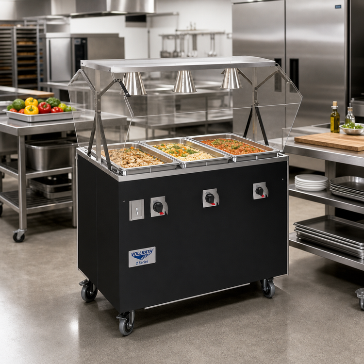 Product image #2 for Vollrath 2-Series Affordable Portable Deluxe 4-Well Mobile Hot Food Station with Breath Guard