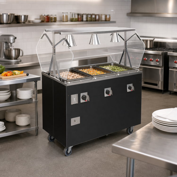 Product image #2 for Vollrath 2-Series Affordable Portable Deluxe 4-Well Mobile Hot Food Station with Breath Guard