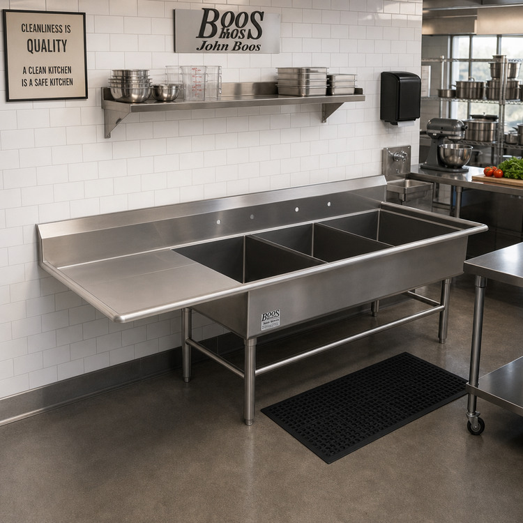 Product image #2 for John Boos Pro-Bowl 84-3/16-Inch Long 3-Compartment Stainless Steel Sink with Left Drainboard