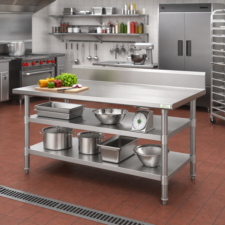 Product image #2 for 132-Inch x 24-Inch Adjustable 18-Gauge 304 Stainless Steel Work Table Undershelf
