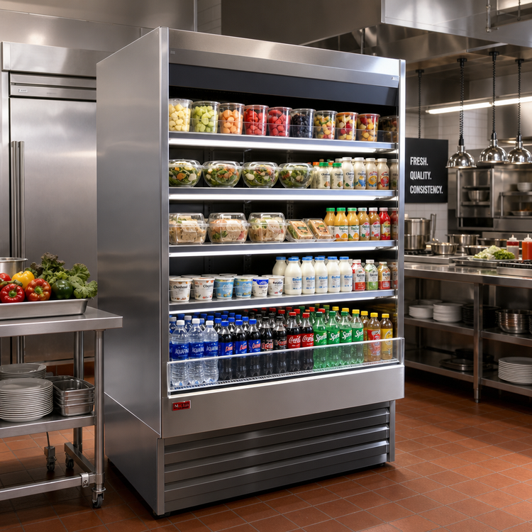 Product image #2 for Howard-McCray 35E Series Multi-Purpose Open Merchandiser Refrigerator, 39-Inch Wide, Self-Contained, Stainless Steel