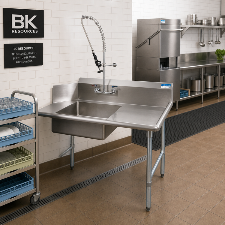 Product image #2 for BK Resources 36-Inch Straight Soiled Dish Table with Right-to-Left Operation, Pre-Rinse Sink, and Galvanized Legs