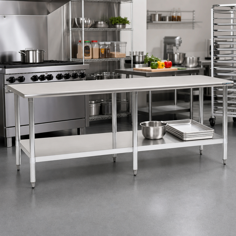 Product image #2 for Eagle Spec-Master 84 Inch x 48 Inch 300 Series Stainless Steel Work Table with Rolled Edge and Adjustable Undershelf