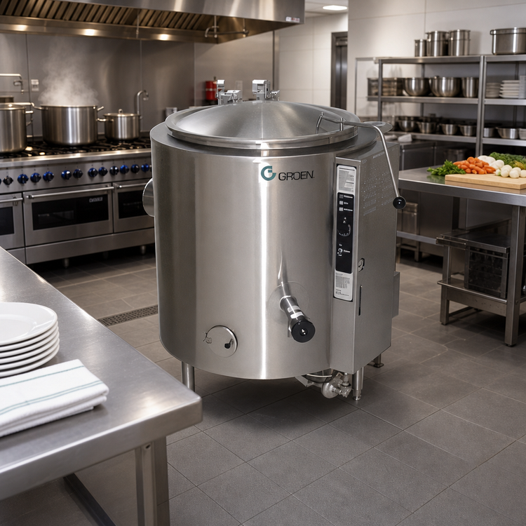 Product image #2 for Groen AH/1E-100 100-Gallon Self-Contained Gas Steam-Jacketed Stationary Floor Kettle