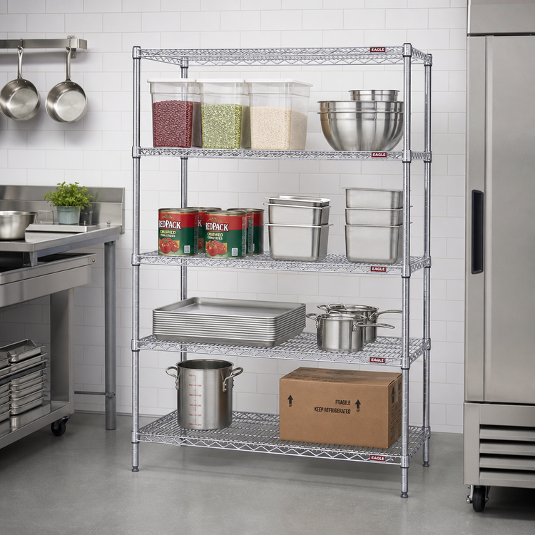 Product image #2 for Eagle Group S4-74-1848C 4-Tier Stationary Wire Starter Shelving Unit, 48W x 18D x 74H, Chrome-Plated