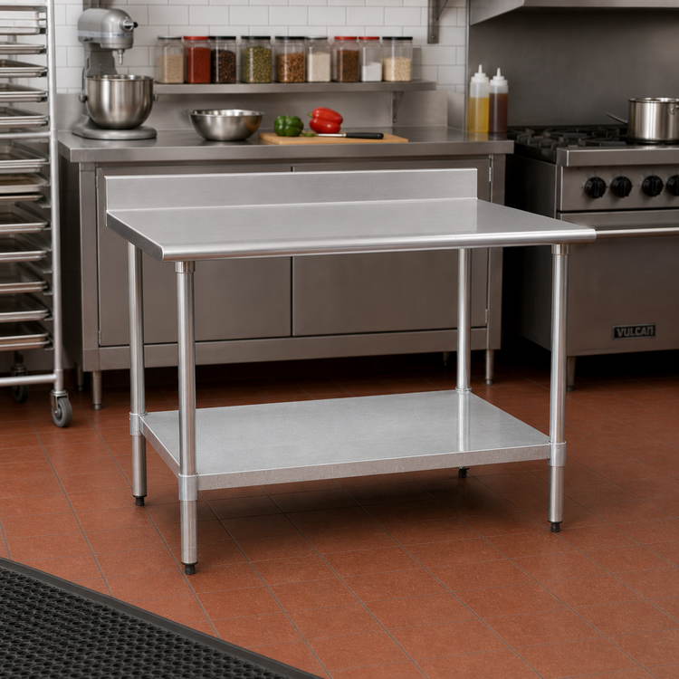 Product image #2 for BlendPort Deluxe Series Stainless Steel Work Table, 48"W x 30"D, 4-1/2" Backsplash, Adjustable Galvanized Undershelf