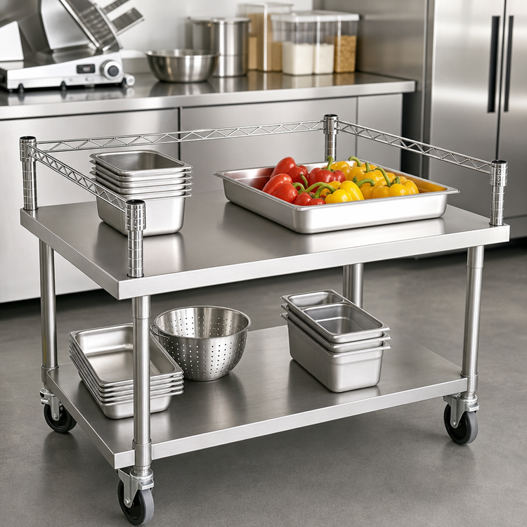 Product image #2 for Quantum 48 Inch x 18 Inch 3-Sided Wire Frame Bus Cart, 304 Stainless Steel