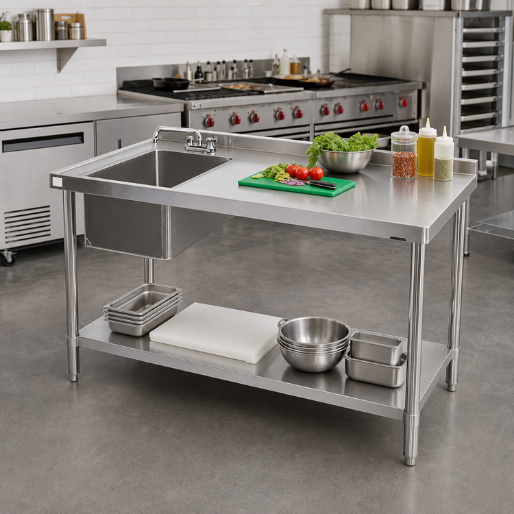 Product image #2 for 72-Inch x 24-Inch Stainless Steel Left Sink Work Table with Prep Sink and Undershelf