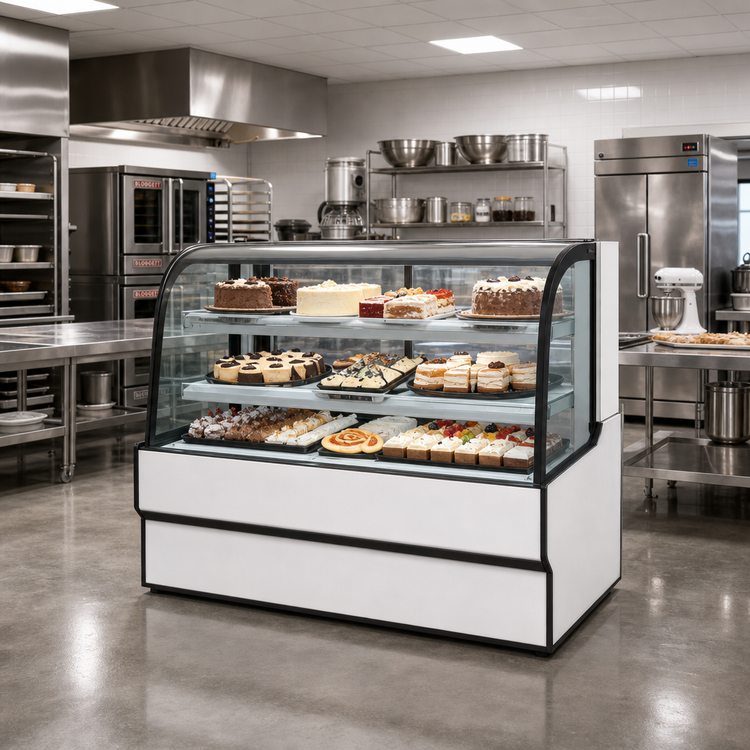 Product image #2 for Curved Glass Refrigerated Bakery Display Case, 77.13-Inch Wide x 48-Inch High, Self-Contained