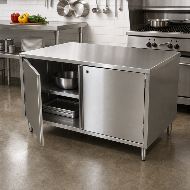 Product image #2 for BK Resources 36" x 30" Dual-Access Stainless Steel Chef Table Cabinet Base with Locking Hinged Doors