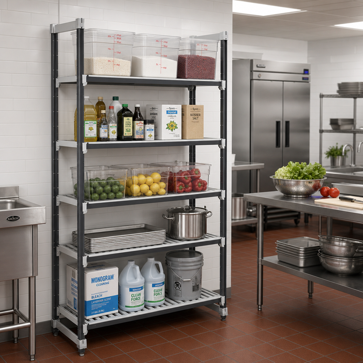 Product image #2 for Cambro Camshelving Elements XTRA 36-Inch Wide x 21-Inch Deep x 84-Inch High 5-Tier Stationary Starter Unit