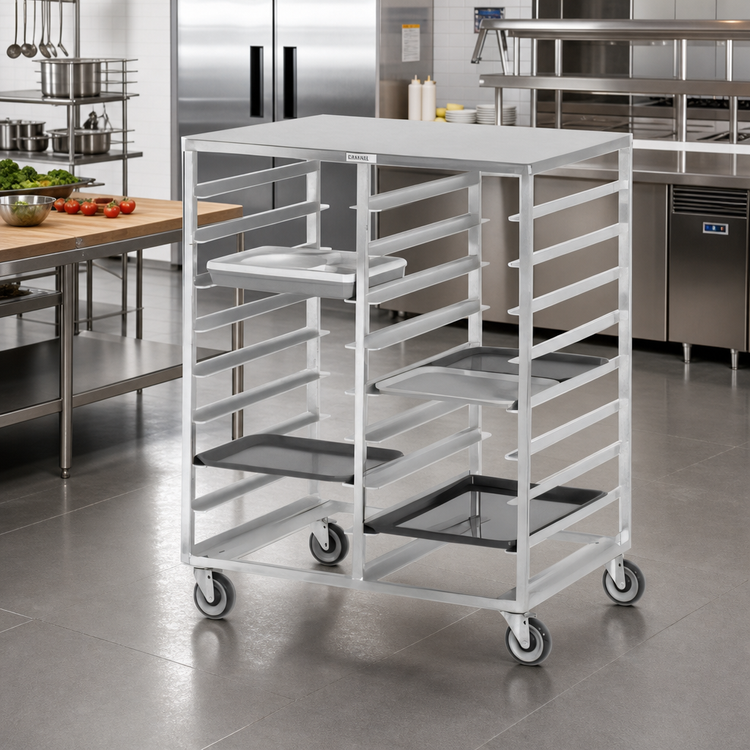 Product image #2 for Channel Manufacturing Double Section Side-Load Aluminum Cafeteria Tray Delivery Rack on 5-Inch Swivel Casters, 41 x 30 x 36 Inches