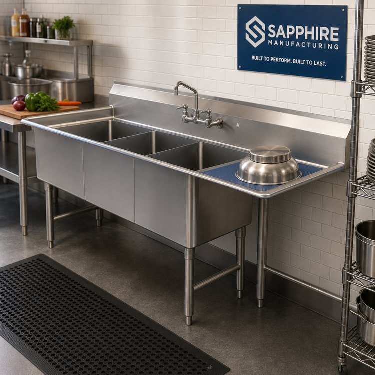 Product image #2 for Sapphire Manufacturing SMS-3-2424R 3-Compartment Stainless Steel Sink with Right Drainboard