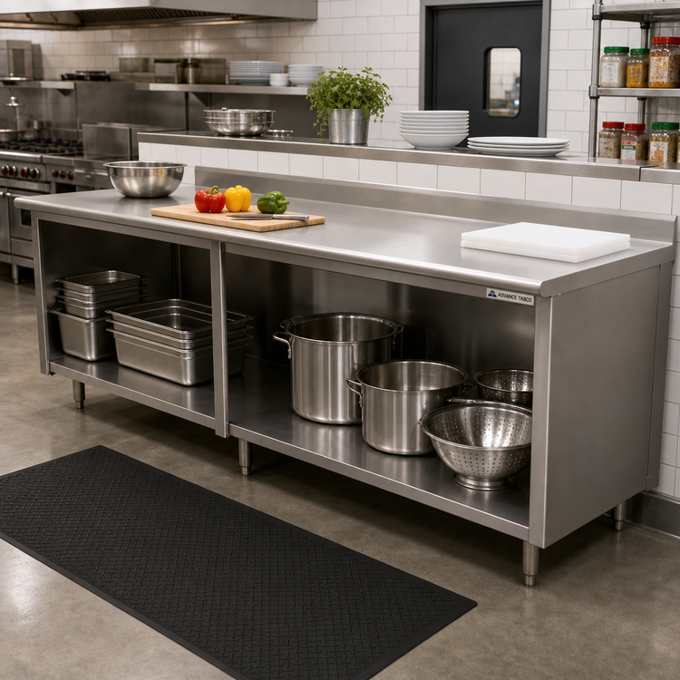 Product image #2 for Advance Tabco Special Value Series 108-Inch x 30-Inch Stainless Steel Open Base Work Table with 5-Inch Backsplash
