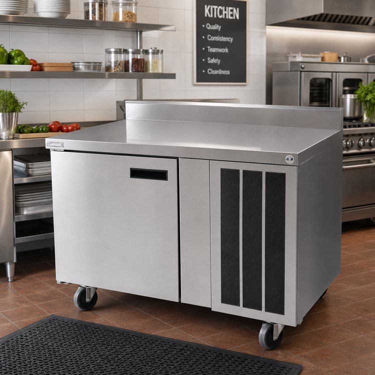 Product image #2 for Delfield 60-Inch Two-Section Refrigerated Work Table with 4-Inch Backsplash, 15.12 Cu. Ft., Side-Mounted R290 Refrigeration