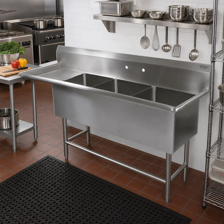 Product image #2 for John Boos Pro-Bowl 3-Compartment Stainless Steel Sink with Left-Hand 30-Inch Drainboard