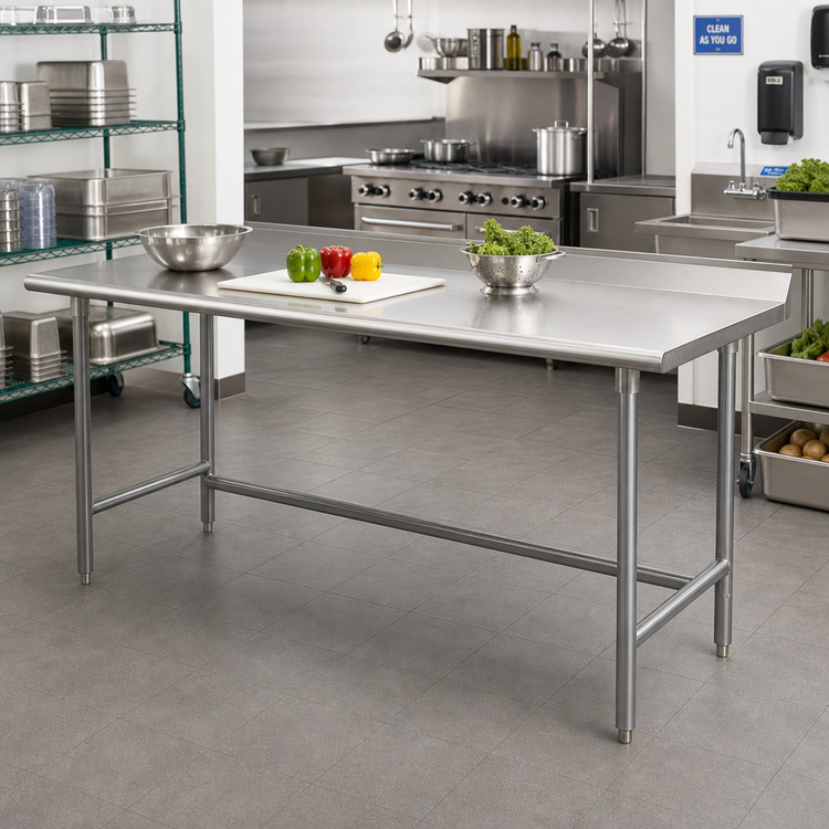 Product image #2 for Advance Tabco 144-Inch x 24-Inch 16 Gauge 304 Stainless Steel Work Table with 1-1/2-Inch Rear Up-Turn
