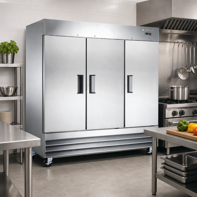 Product image #2 for Hurakan by Equip.me HKN-GXE72R3E 81-Inch 3-Door Reach-In Refrigerator, 72 Cu. Ft., Stainless Steel