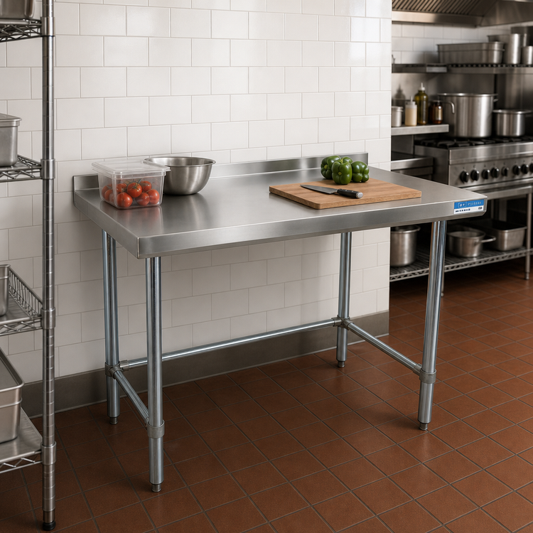 Product image #2 for BK Resources 72" x 18" Open Base Riser Top Stainless Steel Work Table with Galvanized Legs
