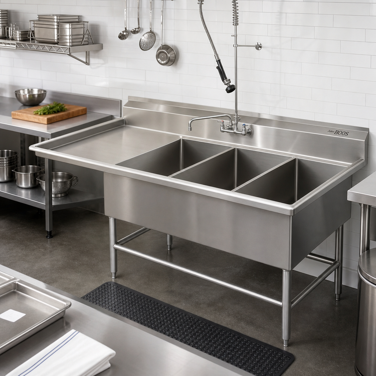 Product image #2 for John Boos Pro-Bowl 4-Compartment Sink with Left Drainboard, 14-Gauge Stainless Steel