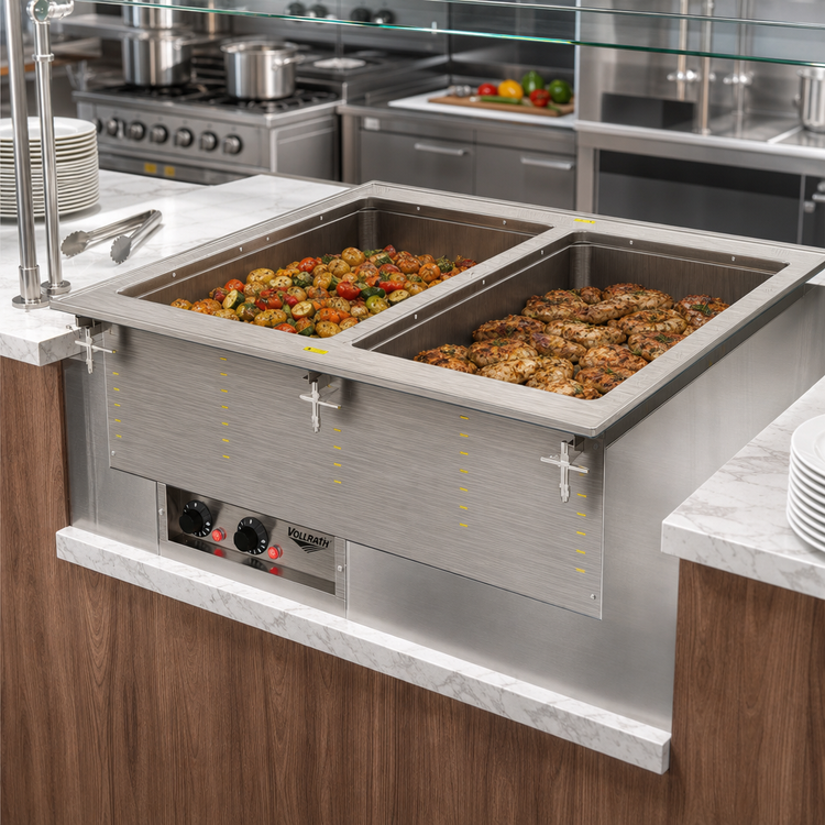 Product image #2 for Vollrath Two-Well Electric Hot Food Drop-In with Marine-Grade Wells and Manifold Drain