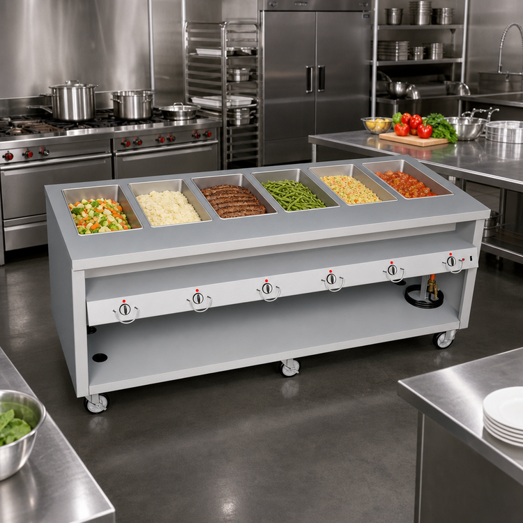 Product image #2 for Thurmaduke TEHF-88PG Mobile 6-Pan Electric Hot Food Unit, 88 Inches Wide