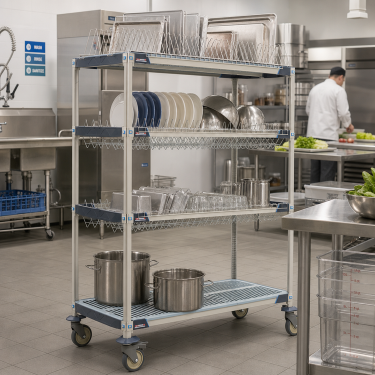 Product image #3 for MetroMax i 48-Inch Wide Mobile 4-Tier Drying Rack Unit with 2 Drop-Ins and Tray Rack