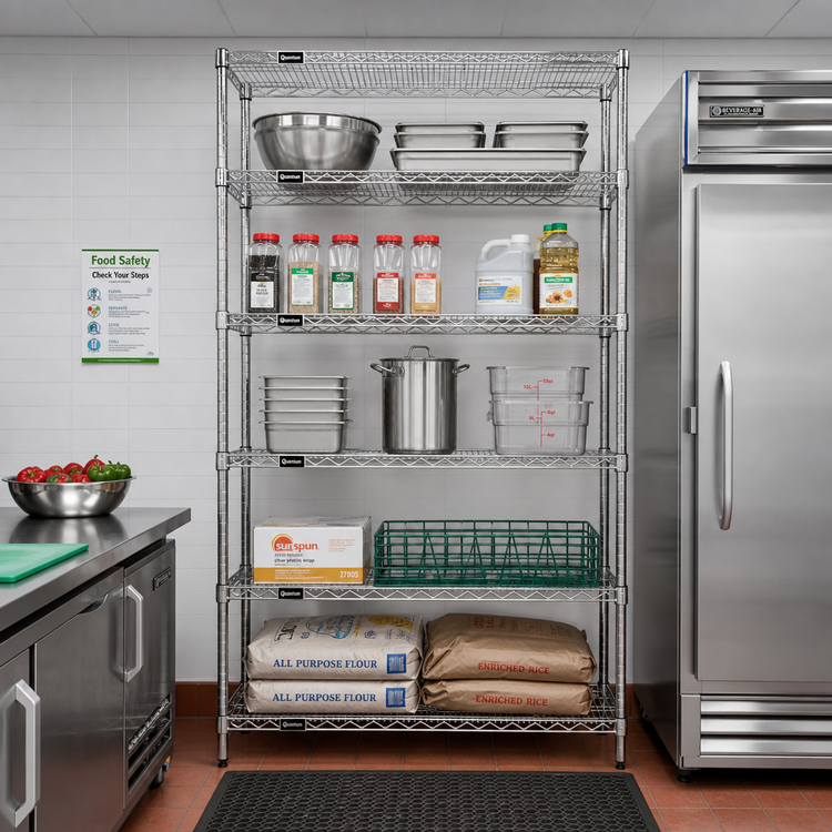 Product image #2 for Quantum Stationary 5-Shelf Wire Shelving Starter Kit, 54-Inch Wide x 86-Inch High, 304 Stainless Steel