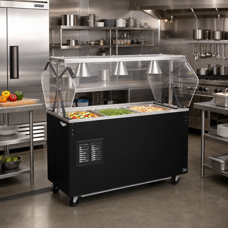 Product image #2 for Vollrath 2-Series Affordable Portable Refrigerated Cold Food Pan Buffet Station with Clear Acrylic Breath Guard, 3-Pan