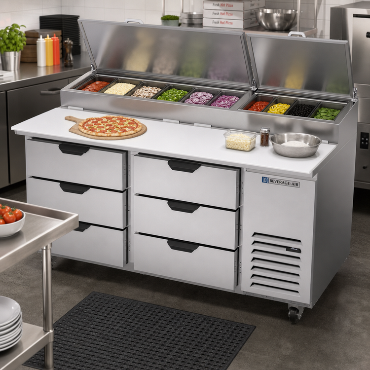 Product image #2 for Beverage-Air DPD67HC-6 67-Inch Two-Section Deli/Pizza Prep Table with Six Drawers