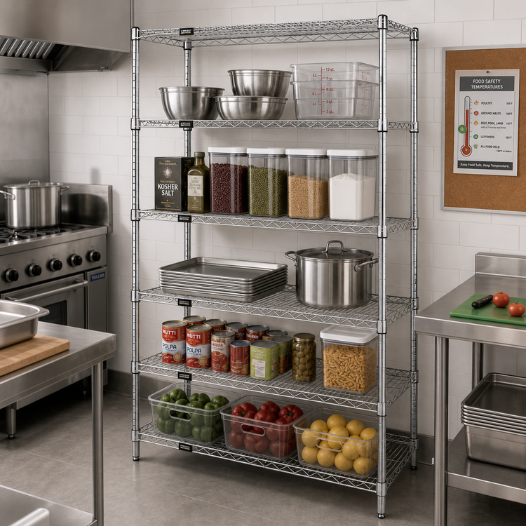 Product image #2 for Quantum 42" x 21" x 74" Stationary Wire Shelving Starter Kit, 5 Shelves, 304 Stainless Steel
