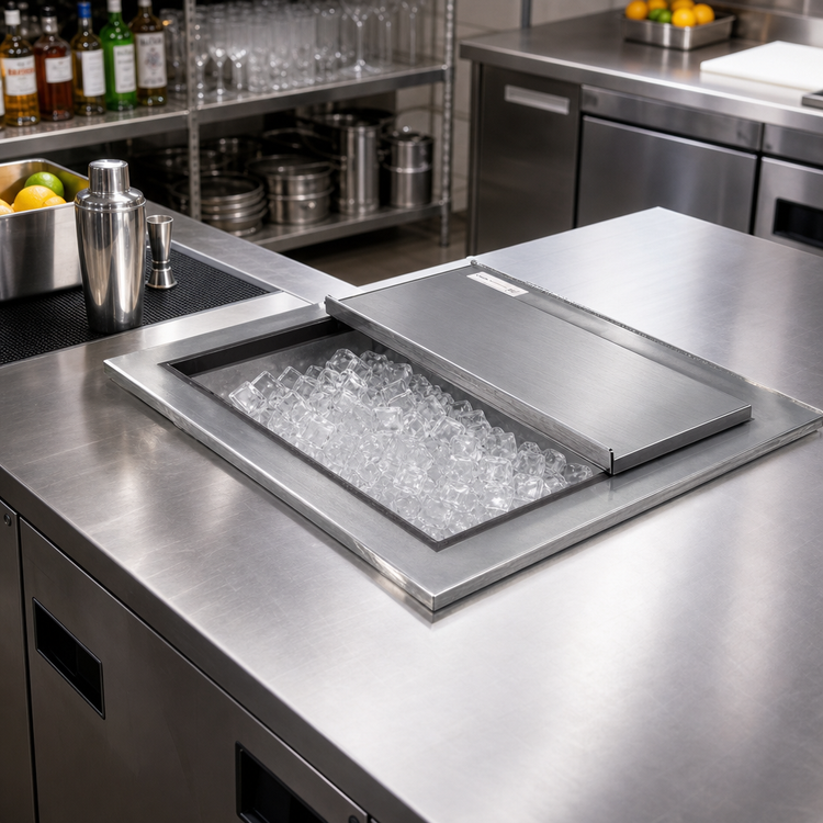 Product image #2 for Insulated Stainless Steel Drop-In Ice Bin with Sliding Cover, 36 x 18 x 12 Inches, 115 lb Capacity