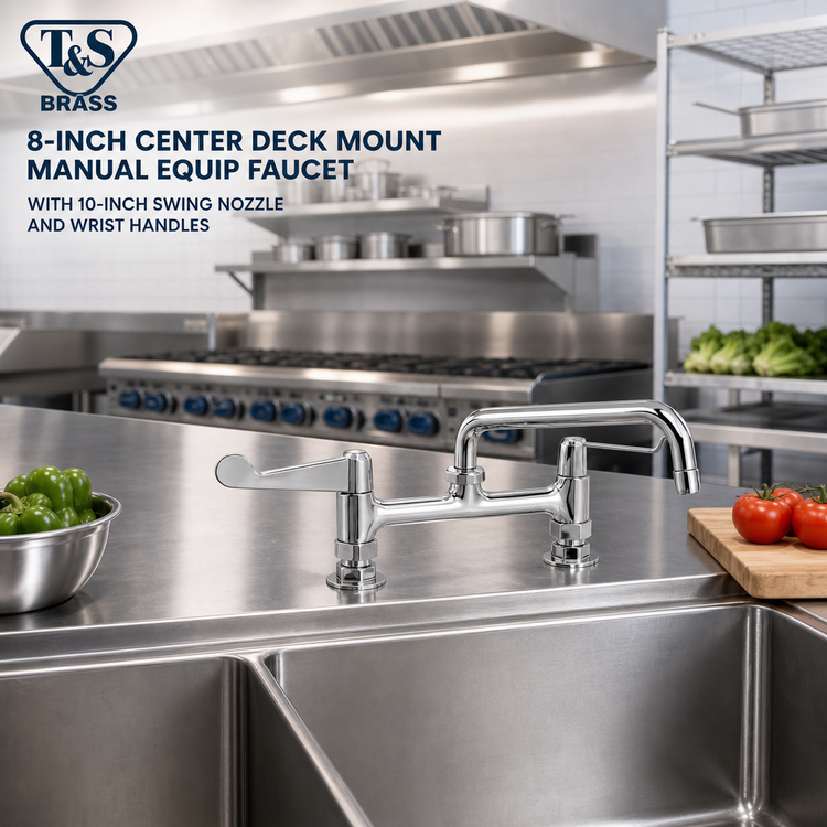 Product image #2 for T&S Brass 8-Inch Center Deck Mount Manual Equip Faucet with 10-Inch Swing Nozzle and Wrist Handles