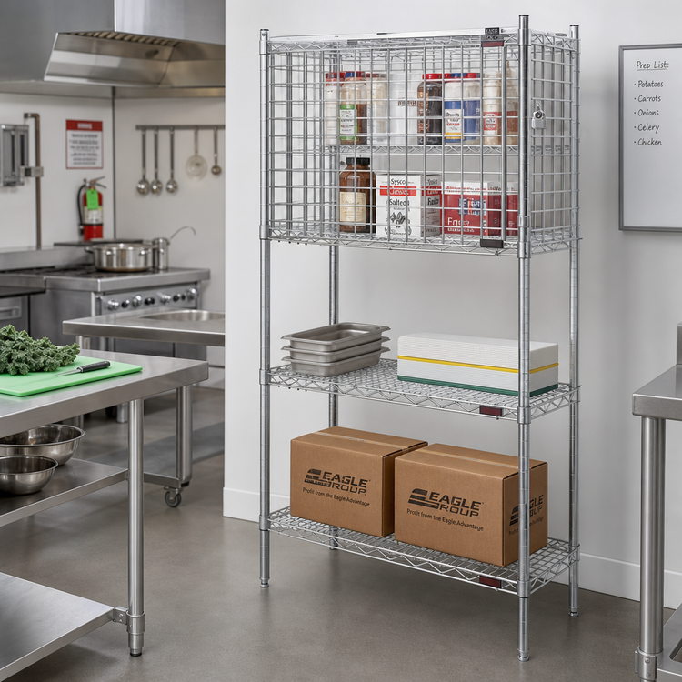 Product image #2 for Eagle Group Chrome Flip-Up Door Security Enclosure Kit for 30"W x 24"D Wire Shelving