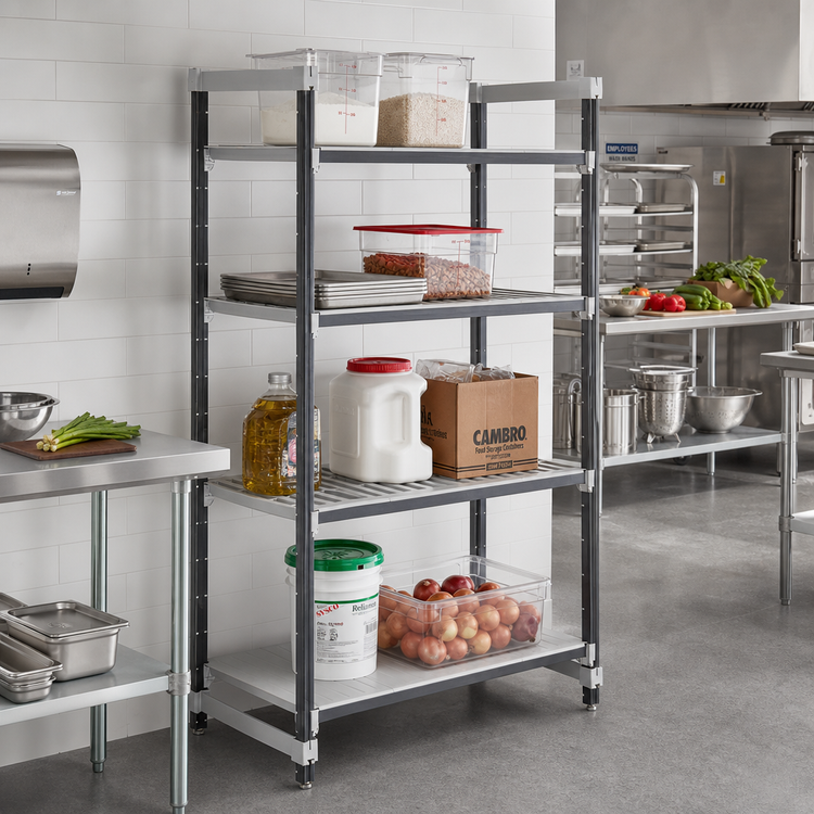 Product image #2 for Cambro Camshelving Elements XTRA 4-Tier Stationary Starter Shelving Unit, 21" Deep x 42" Wide x 84" High, Speckled Gray