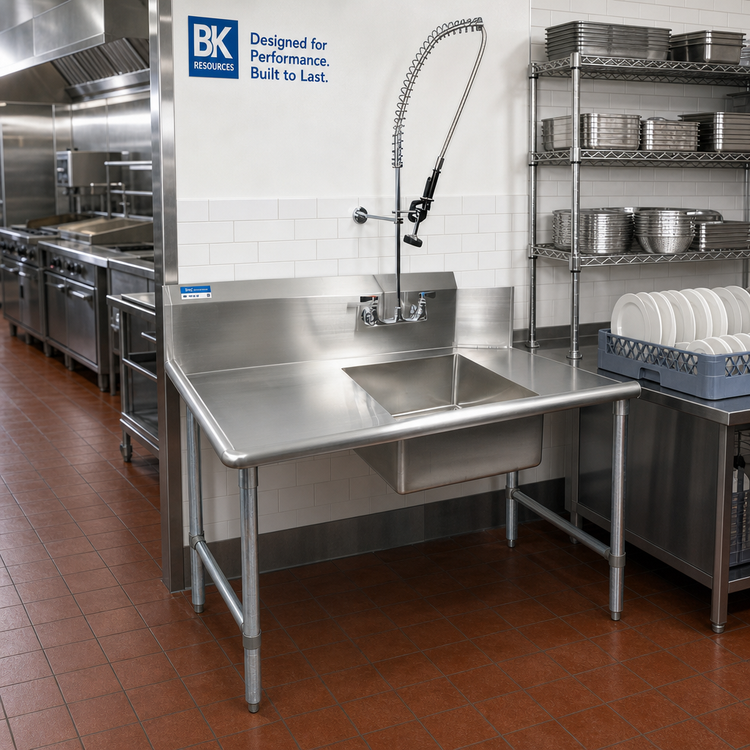 Product image #2 for BK Resources 26-Inch Straight Left-to-Right Soiled Dish Table with Pre-Rinse Sink and Galvanized Legs