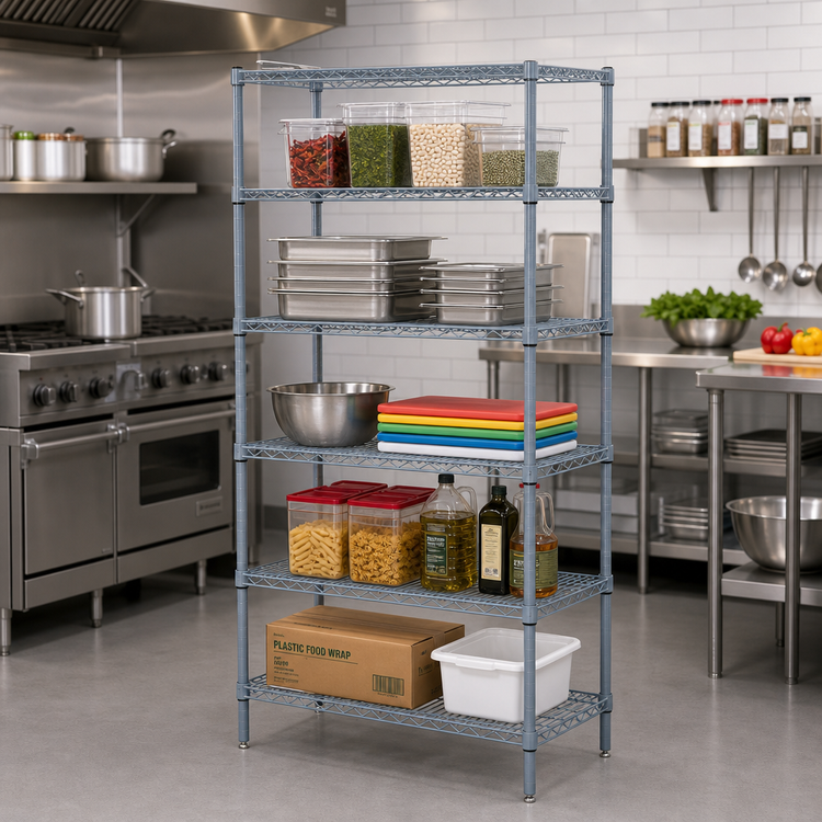 Product image #2 for Quantum 24"W x 24"D x 63"H 5-Shelf Wire Shelving Starter Kit with Gray Epoxy Antimicrobial Finish