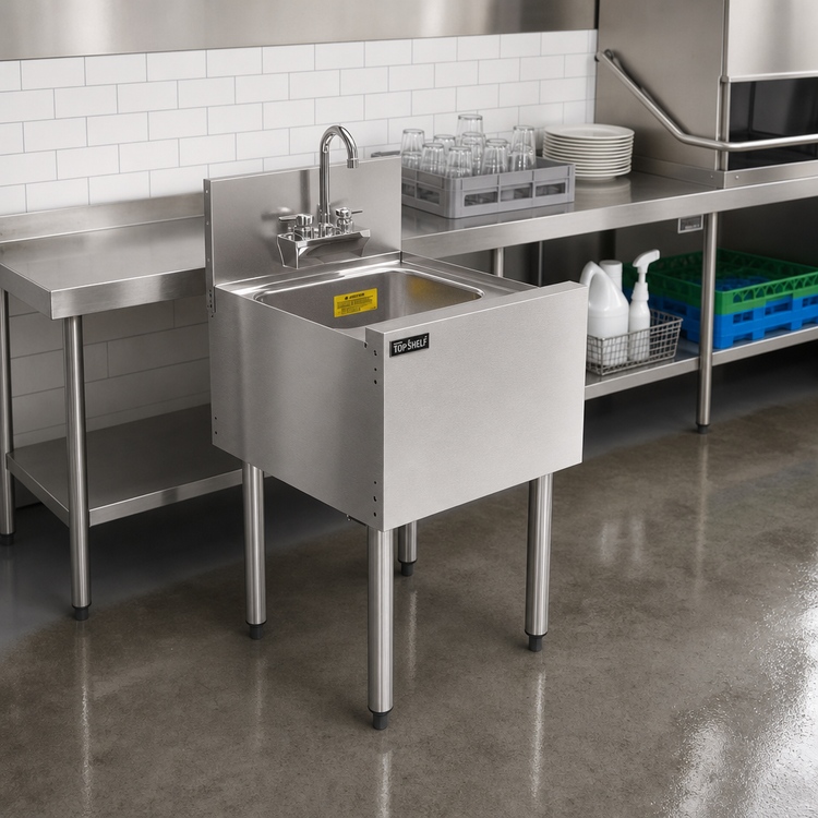 Product image #3 for Top Shelf TS Series 18-Inch Freestanding Underbar Wet Waste Sink Unit with 6-Inch Backsplash