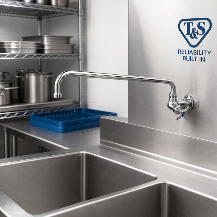 Product image #2 for T&S Brass B-0210-060X Single-Temperature Wall-Mount Pantry Faucet with 8-Inch Swing Nozzle